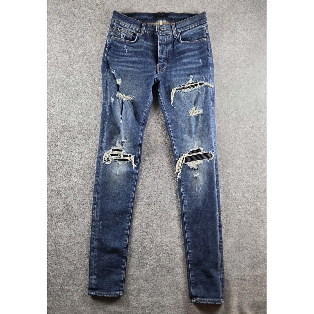Amiri Blue Pants MX1 Black Patch Jeans Mens 32x34 100% Authentic Ribbed Panels